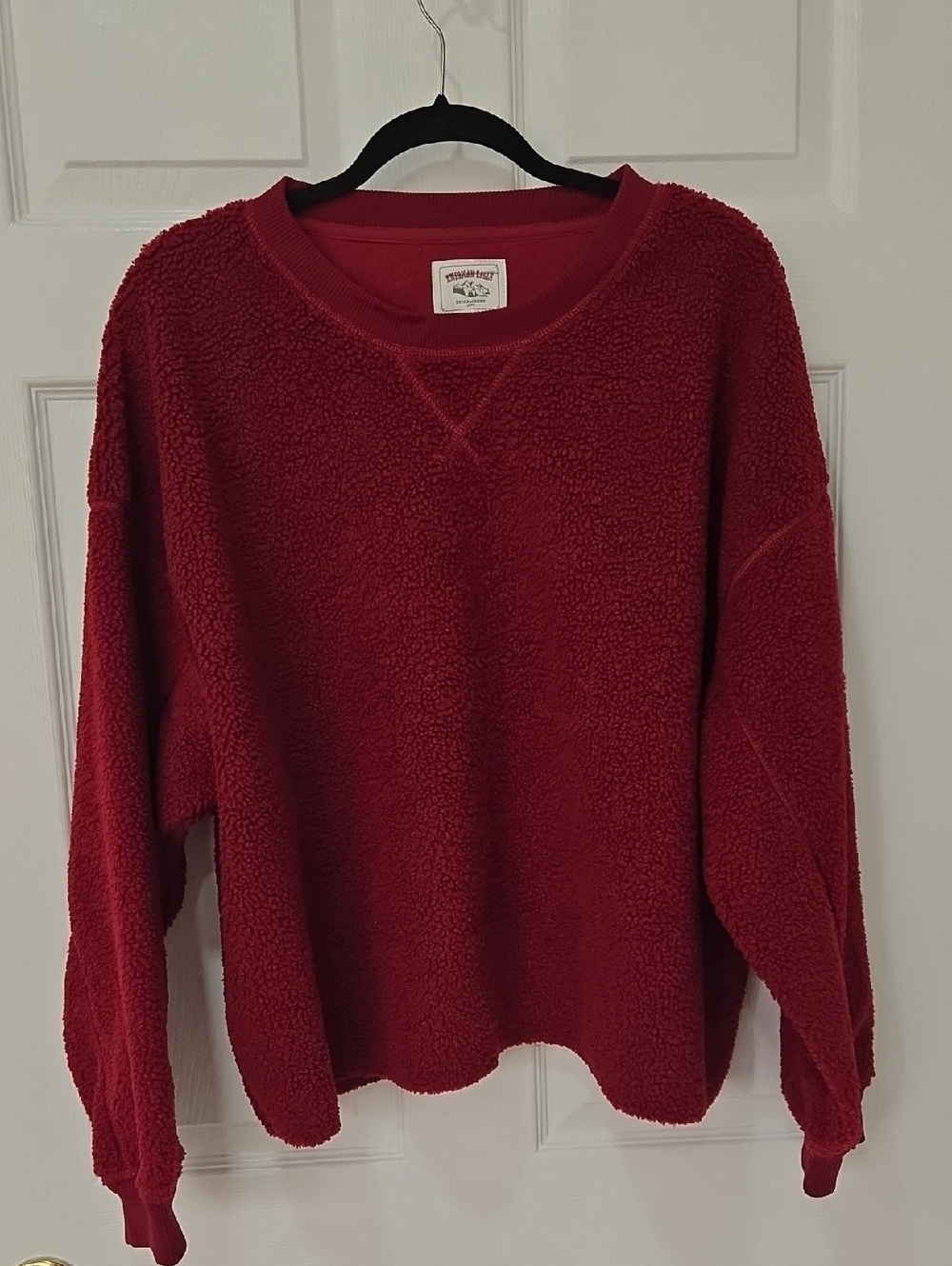 American Eagle Cozy Red Sherpa Crewneck Sweater